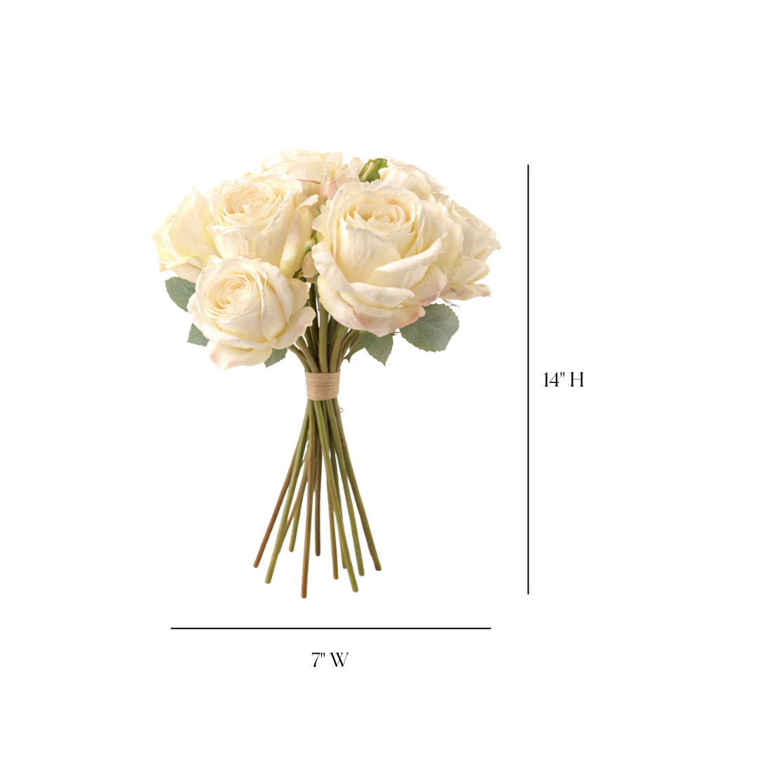 White garden faux rose bunch from Luxe B Co, realistic greenery arrangement with white roses for decorative use.