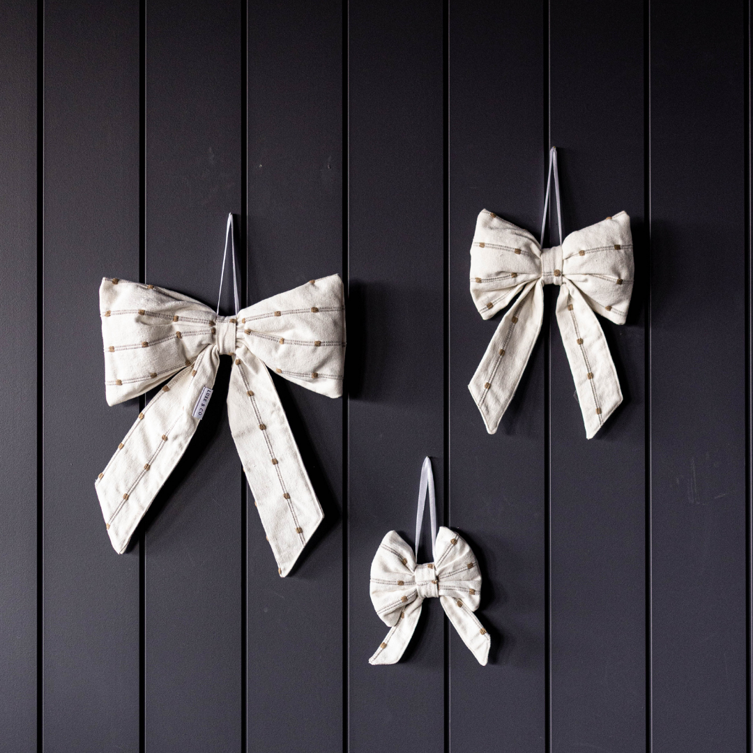 White & Light Brown Dotted Striped Bows - Luxe B Co