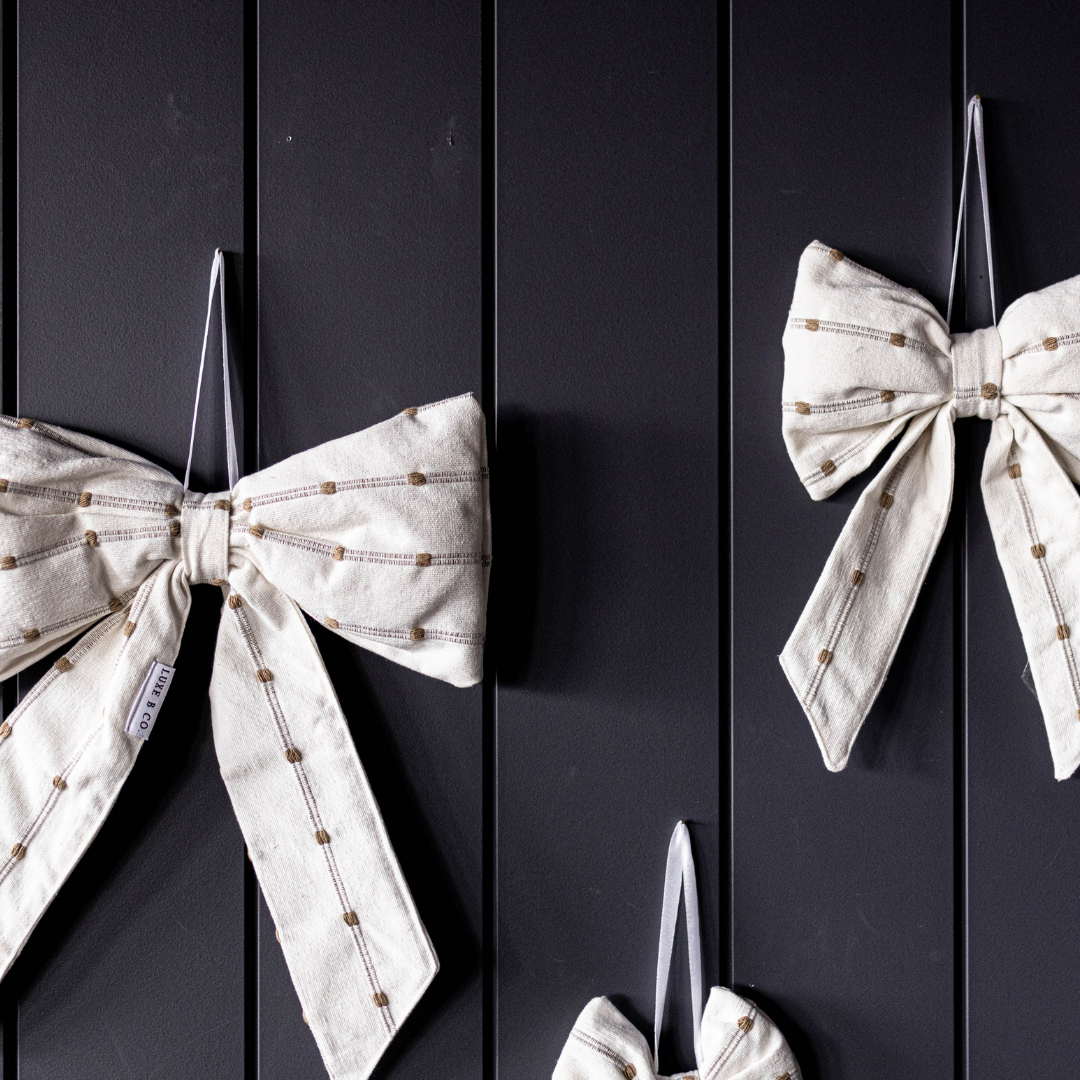 White & Light Brown Dotted Striped Bows - Luxe B Co