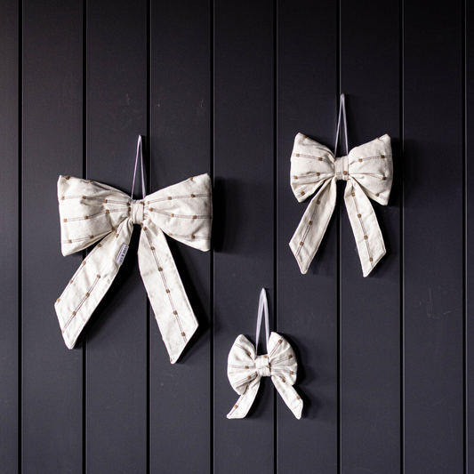 White & Light Brown Dotted Striped Bows - Luxe B Co
