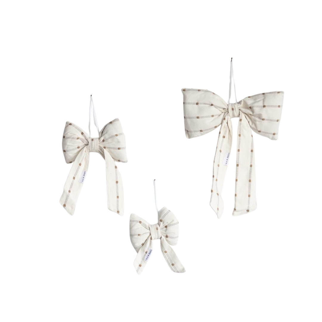 White & Light Green Dotted Striped Bows | By Luxe B Co.