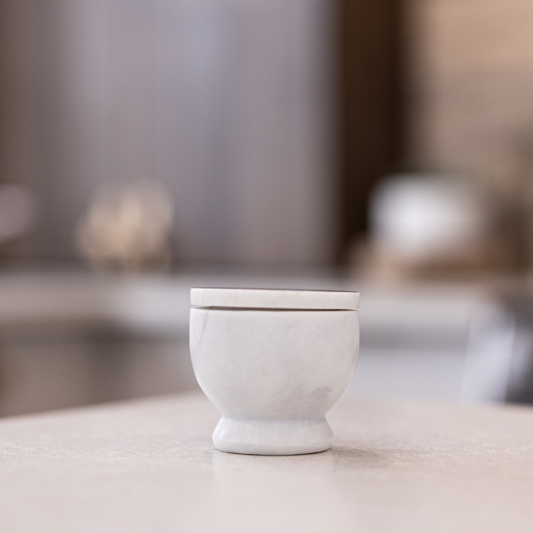 White Marble Lidded Salt Cellar By Luxe B Co. 