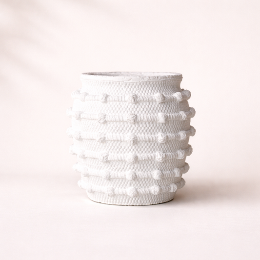 White textured knot planter vase by Luxe B Co featuring a modern, woven design perfect for decorative plant displays.