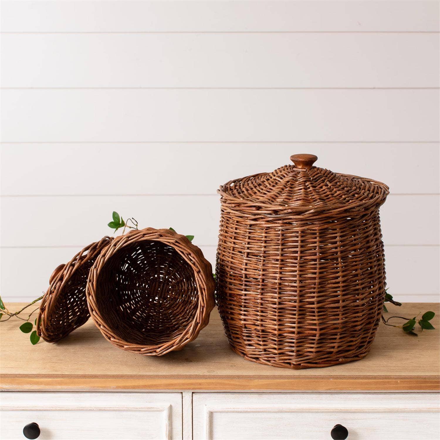 Wicker Storage Baskets With Lids Set By Luxe B Co.