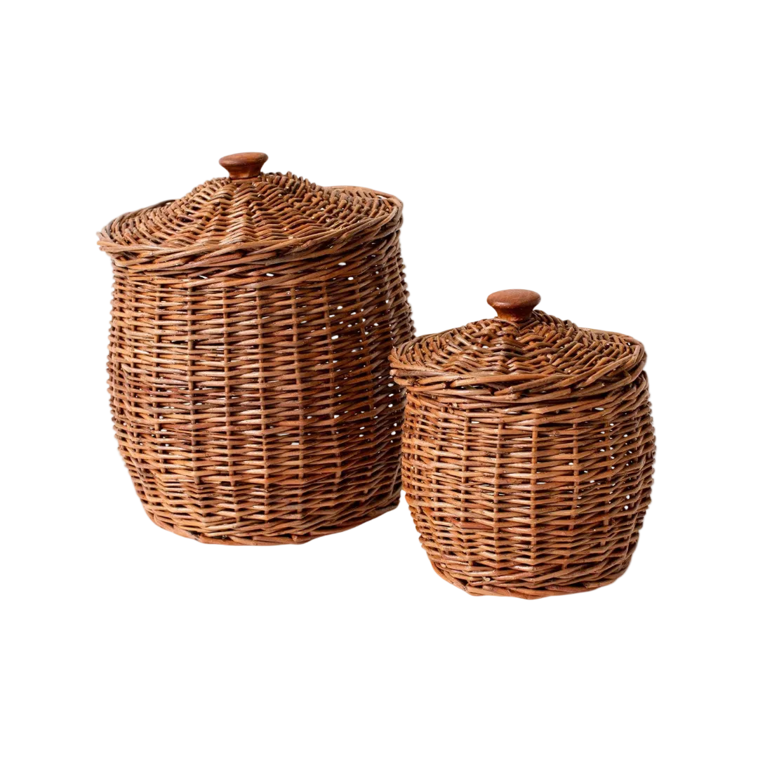 Wicker Storage Baskets With Lids Set By Luxe B Co.