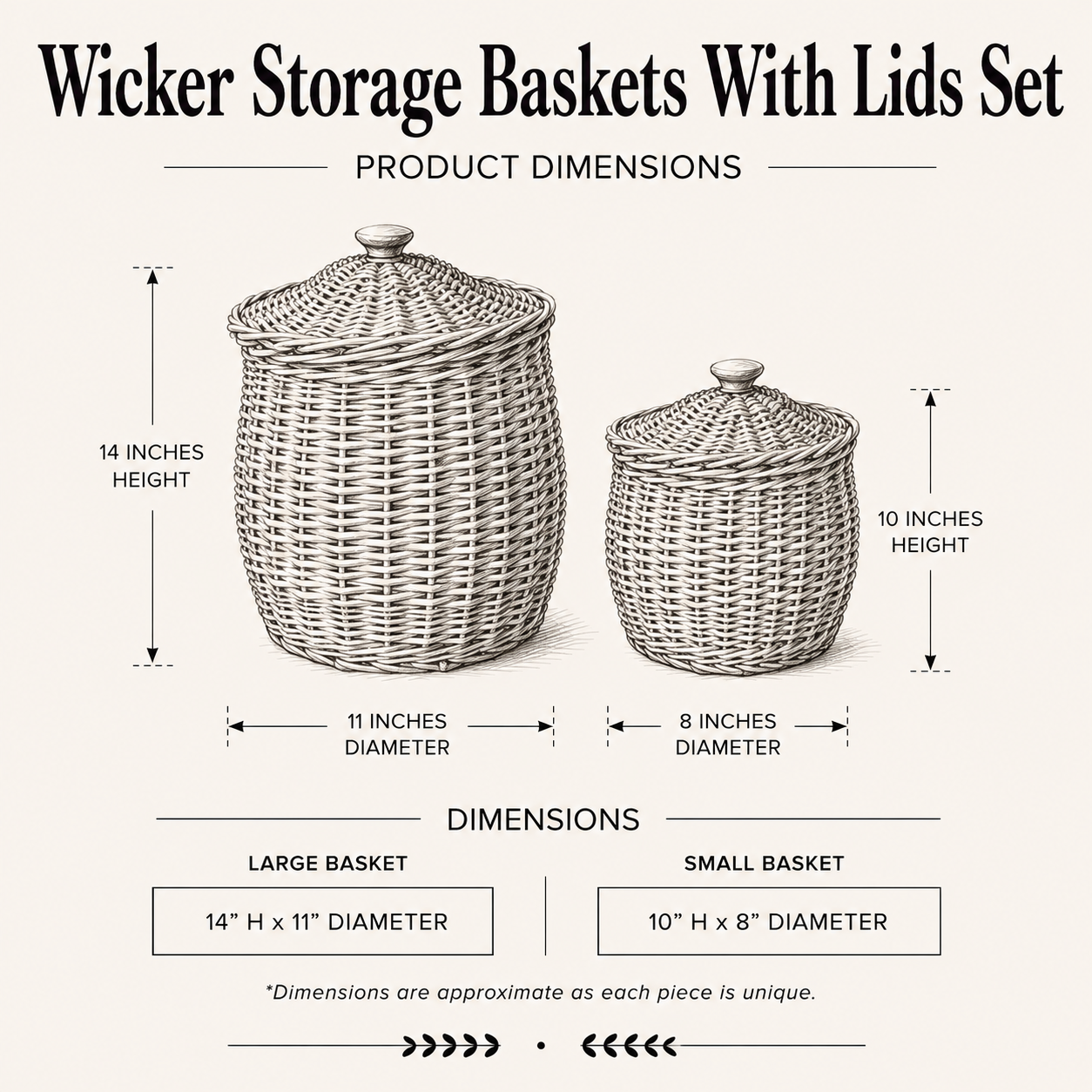 Wicker Storage Baskets With Lids Set By Luxe B Co.