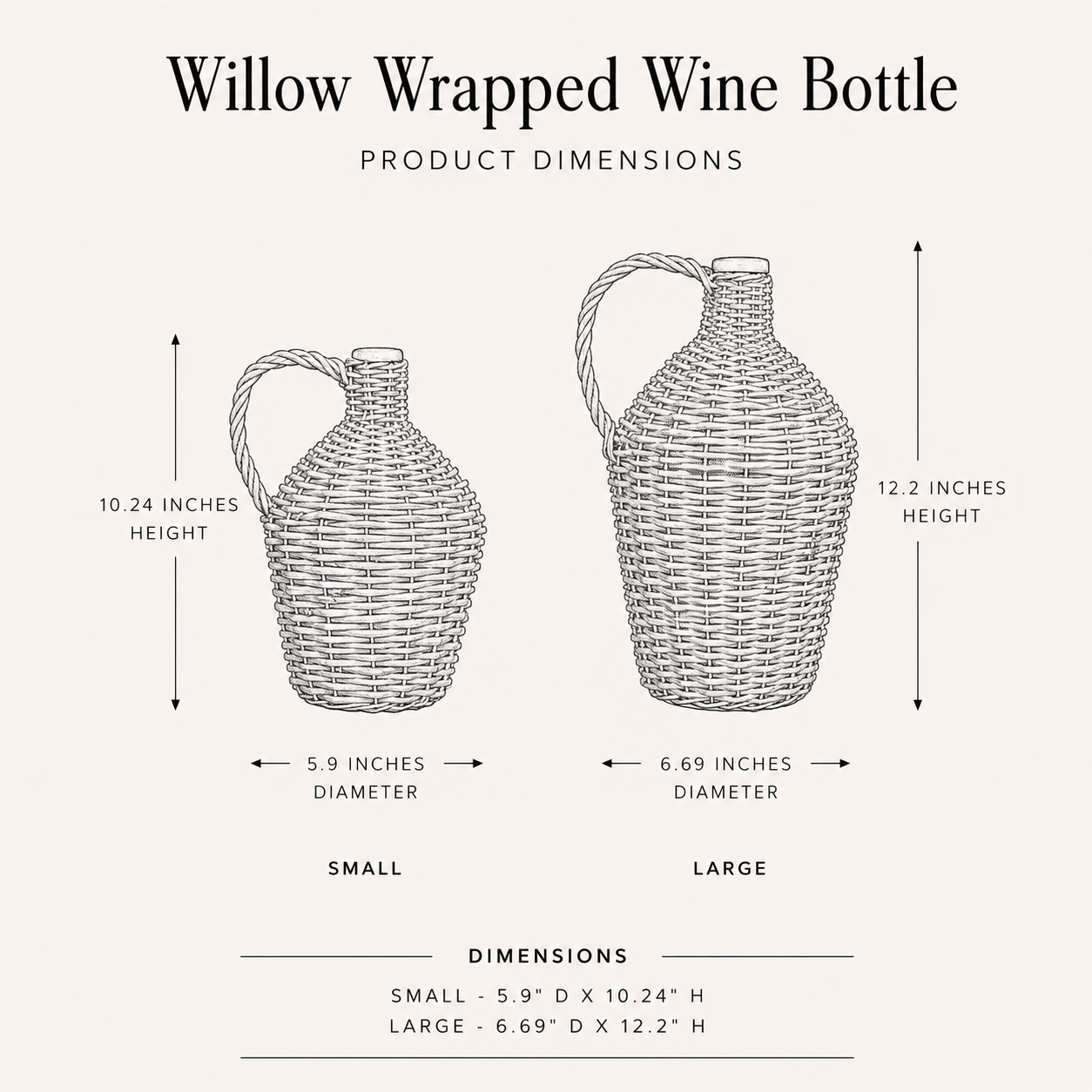 Willow wrapped decorative wine bottle jug by Porch View Home with elegant woven willow design, ideal for home decor.