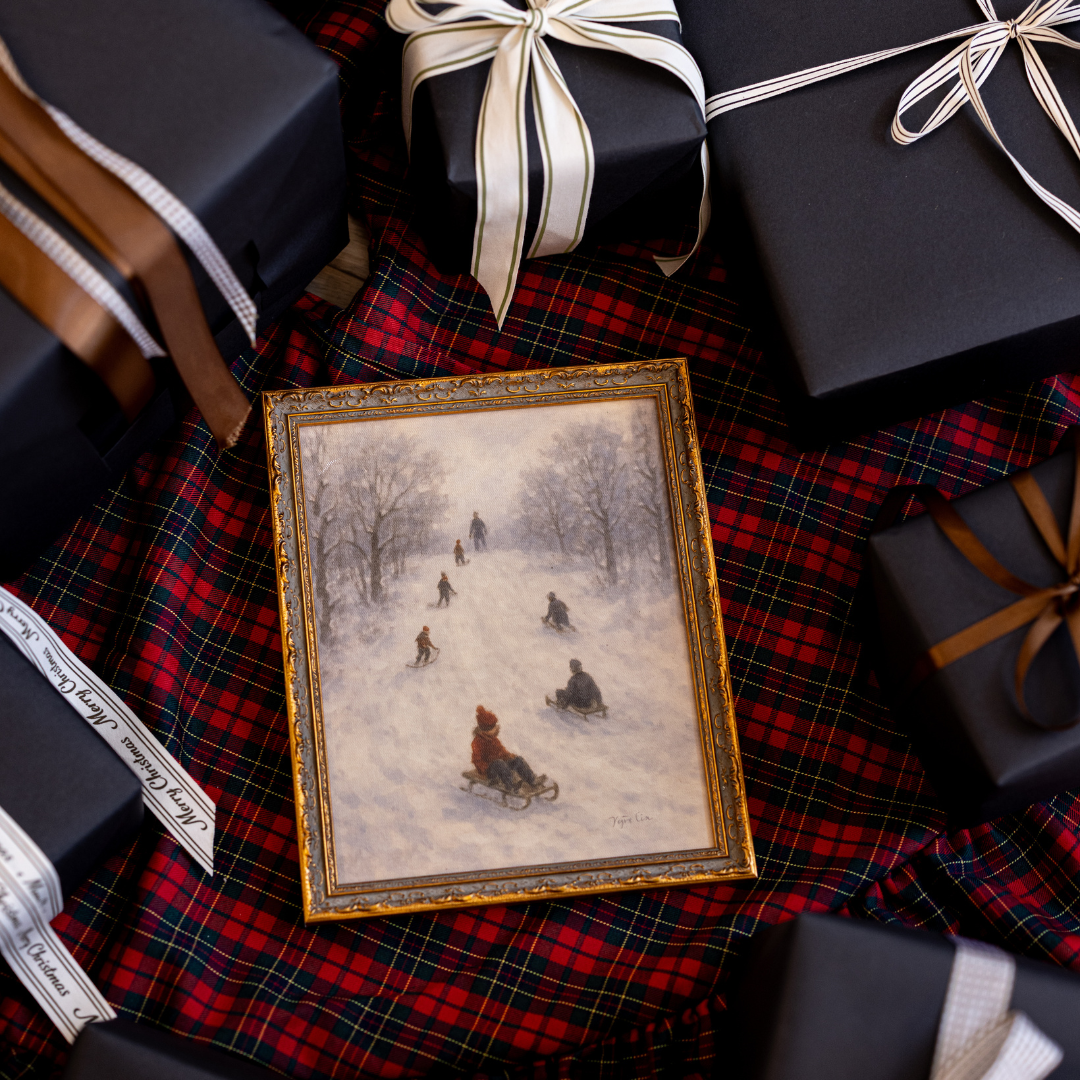 Winter Sliding | Antique Inspired Gold Crowned Framed Art