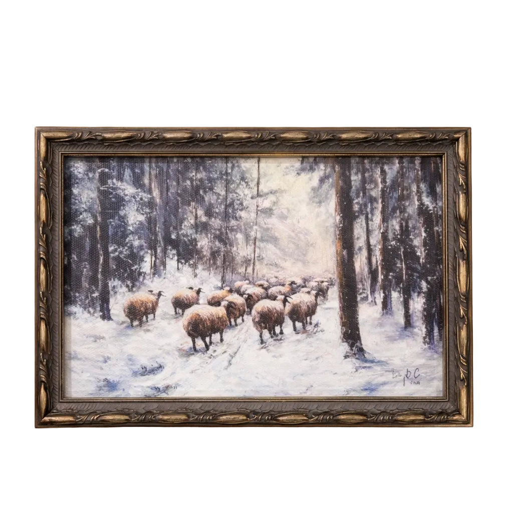 Antique-inspired silver crown leaf framed art featuring woodland herd scene, by Luxe B Co, displayed in a decorative wall frame.