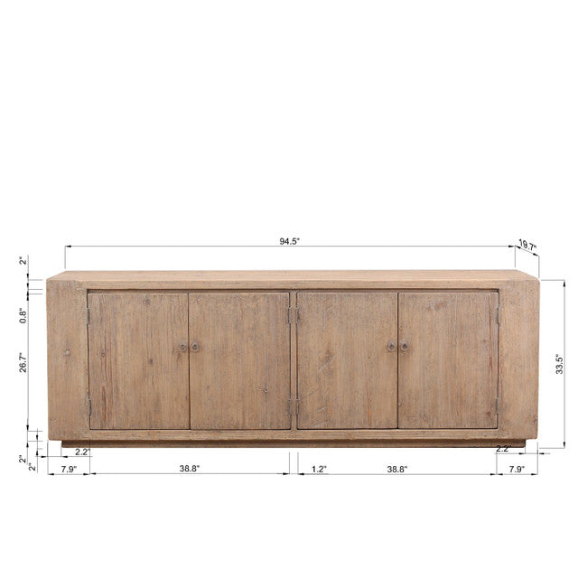 Zuma Four Doors Reclaimed Elm Wood Cabinet | By Luxe B Co.