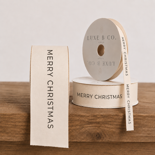 "Merry Christmas" White Woven Ribbon