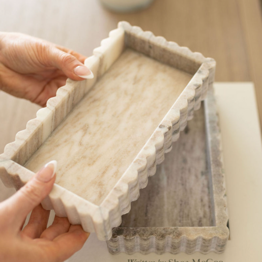 Beige Fluted Marble Bridge Tray