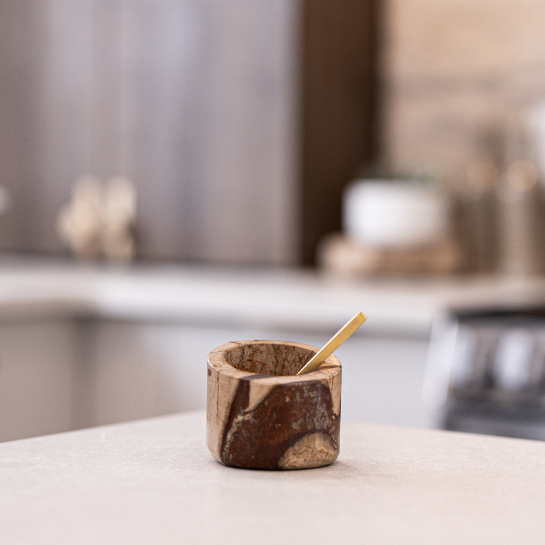 Chocolate Marble Salt Cellar With Spoon - Luxe B Co