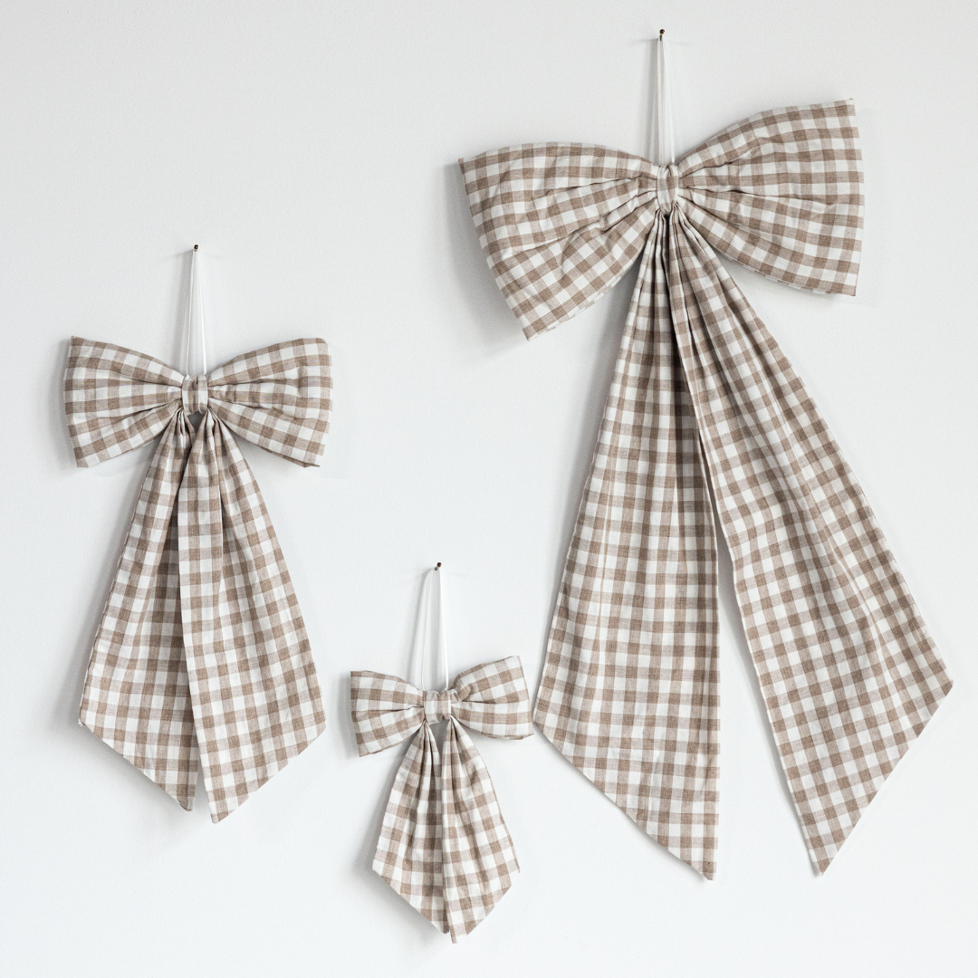 Beige Gingham Fabric Bows - Luxe B Co