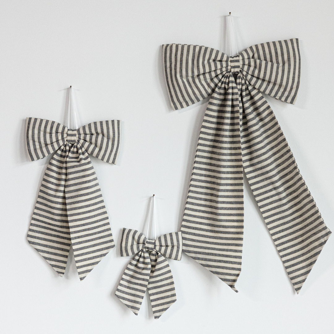 Striped Charcoal & Gold Fabric Bows - Luxe B Co