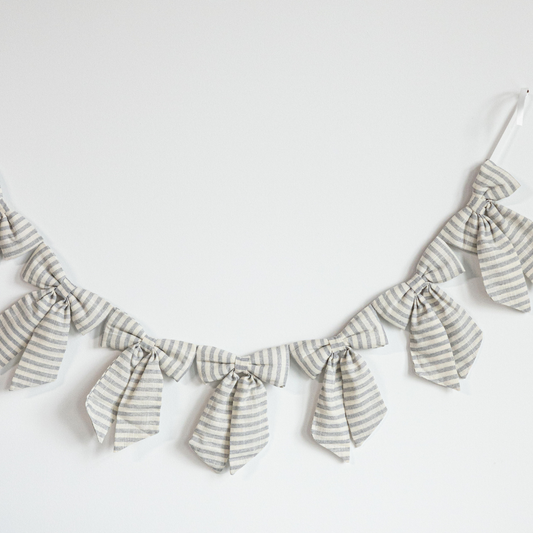 Striped Grey Blue Bow Garland - Luxe B Co
