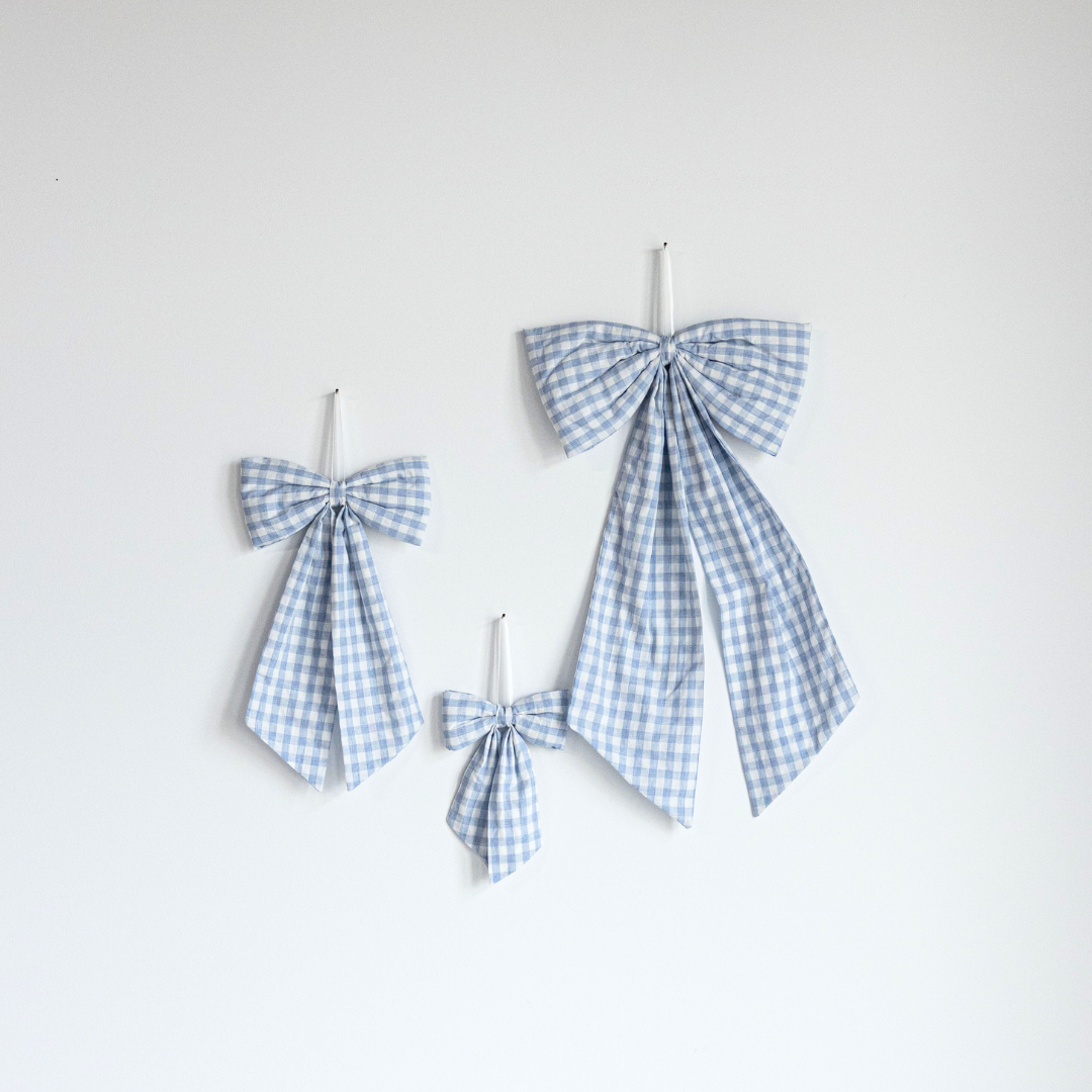 Baby Blue Gingham Fabric Bows - Luxe B Co