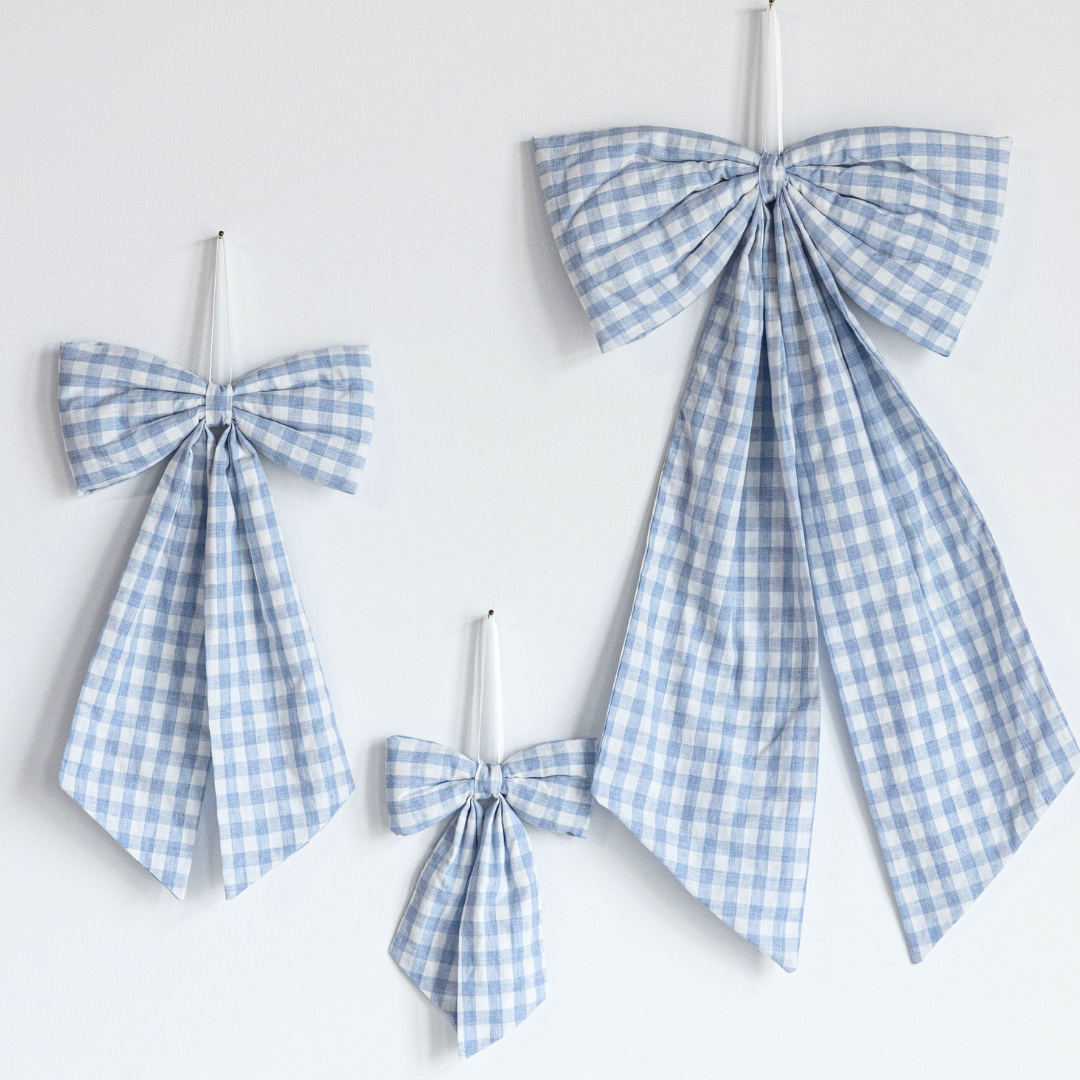 Baby Blue Gingham Fabric Bows - Luxe B Co