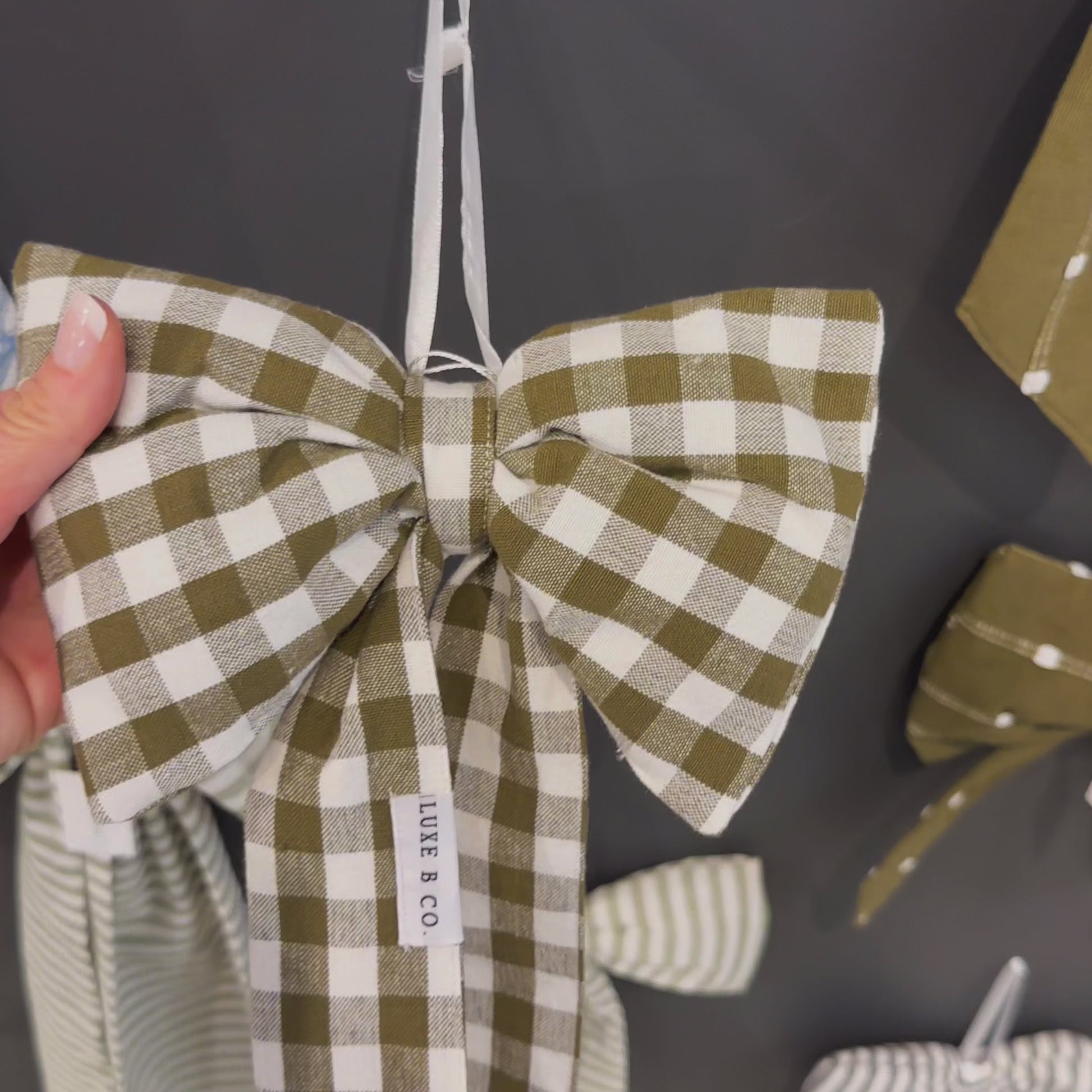 Olive Green Gingham Bows