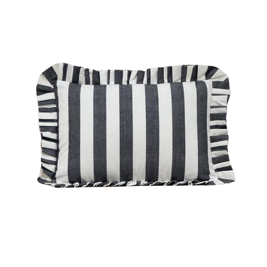 Ruffle Lumbar Pillow Cover Black Bold Stripe - Luxe B Co