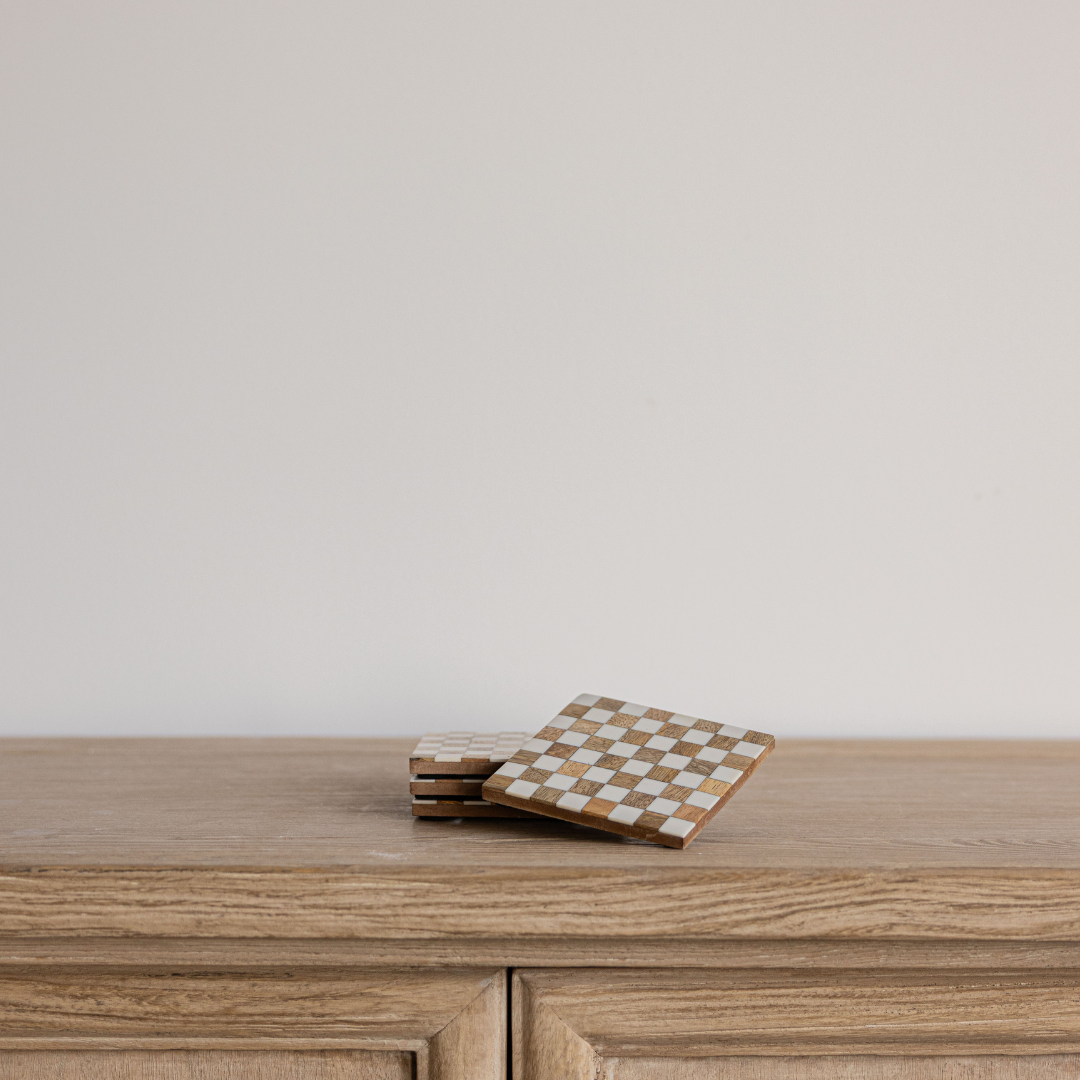 Checkered Wood & Resin Coasters - Luxe B Co