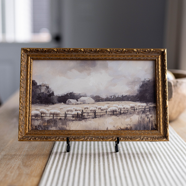 Vintage Sheep Farm | French Brass Inspired Gold Mould Framed Art