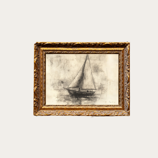 Sailing Sketch | French Brass Gold Mould Framed Art