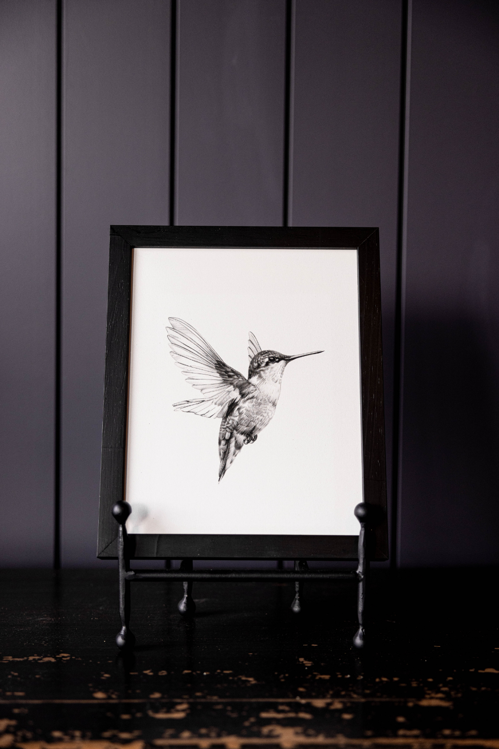 Hummingbird Sketch Black Framed Art