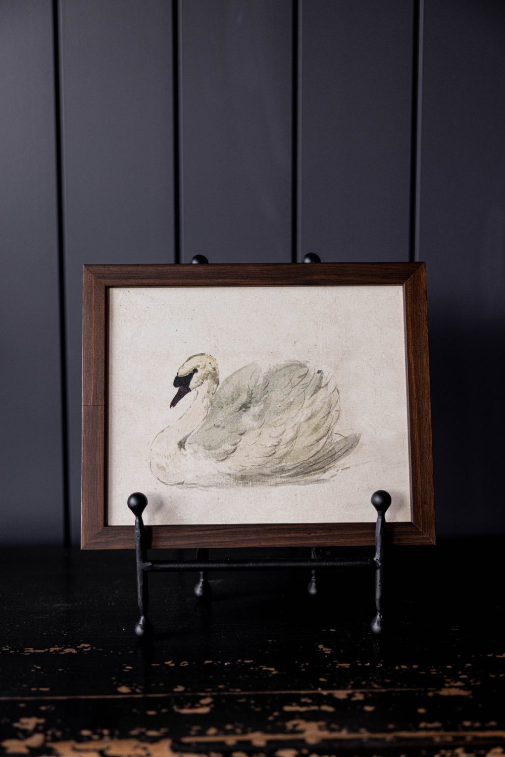 Traditional Swan Hazelnut Framed Art