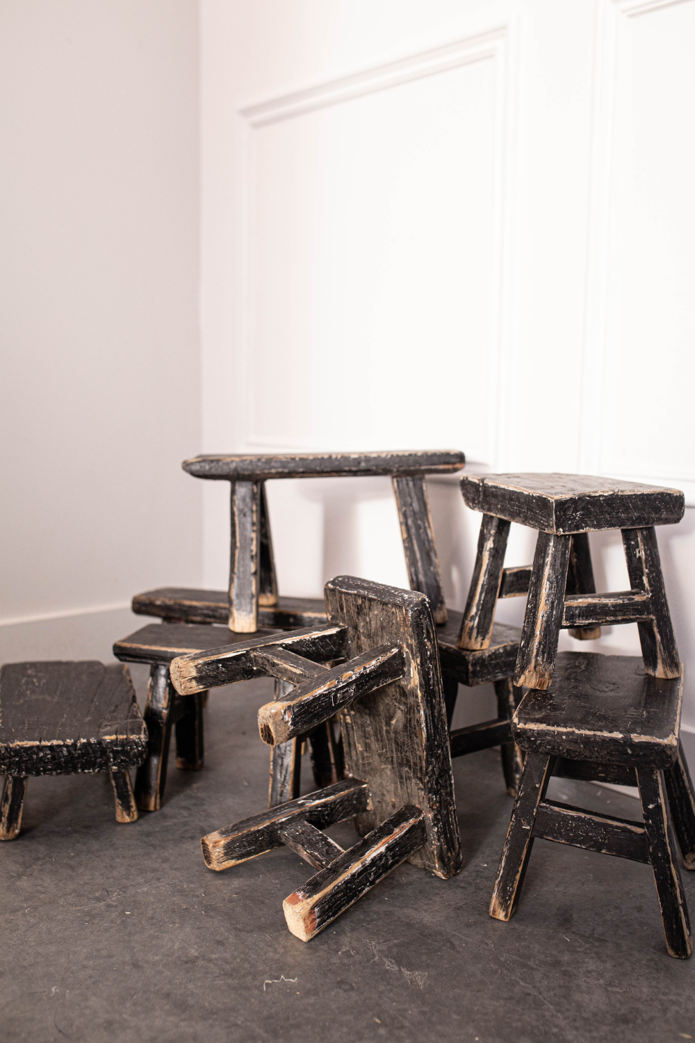 Vintage Small Wooden Stool Black - Luxe B Co