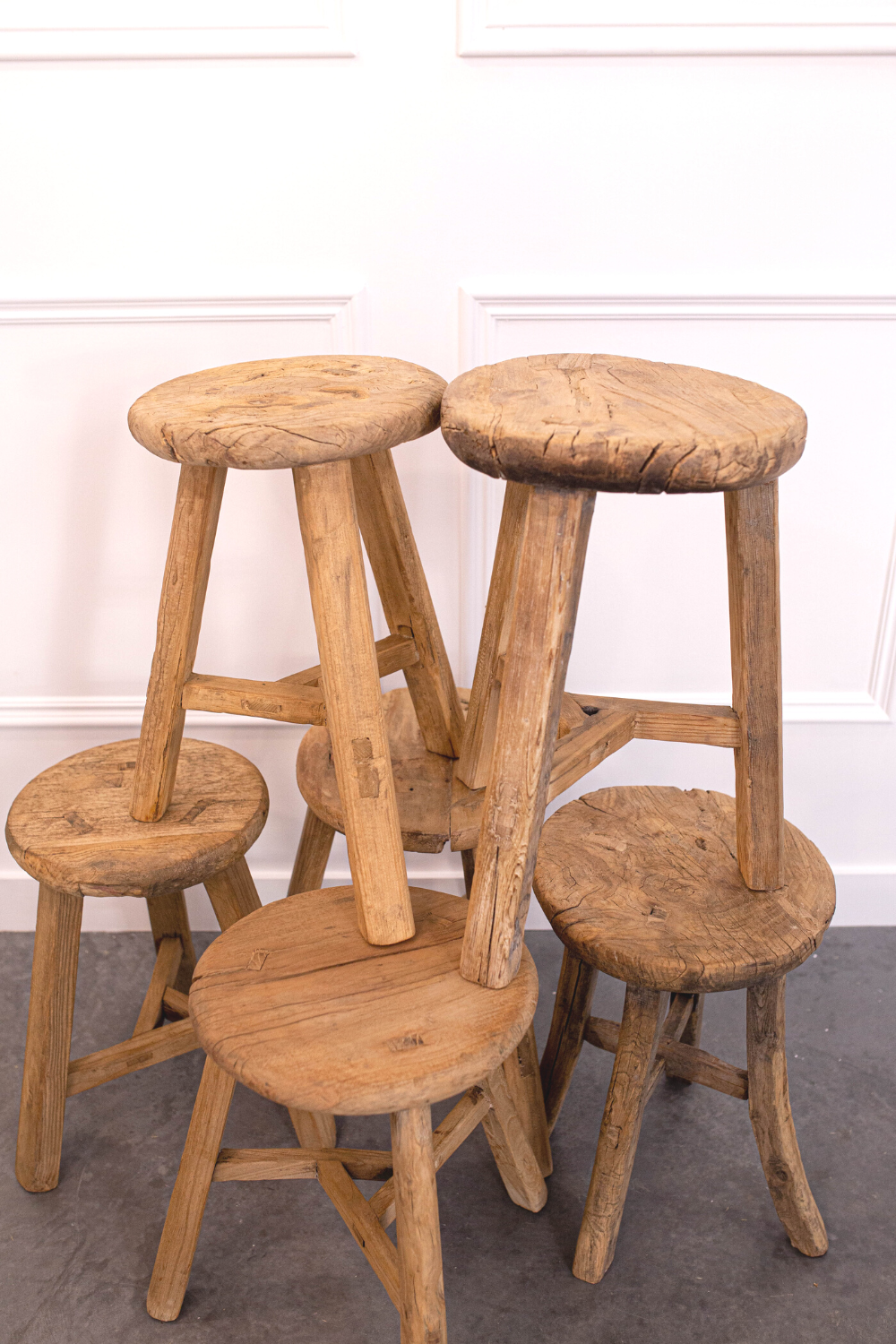 Vintage Elm Wood Round Stool - Luxe B Co