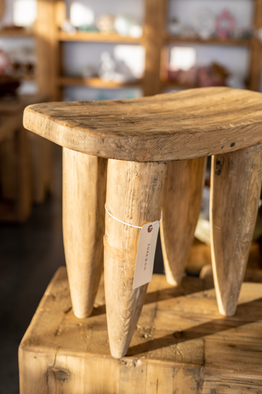 Senufo Stool Bench Natural Elm Large - Luxe B Co