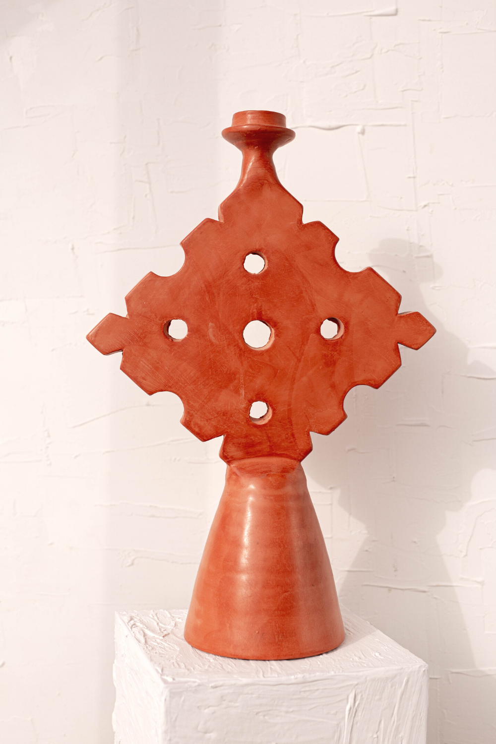 MARRAKECH TADELAKT TRIANGLE CANDLE HOLDER LARGE TERRACOTTA - Luxe B Co