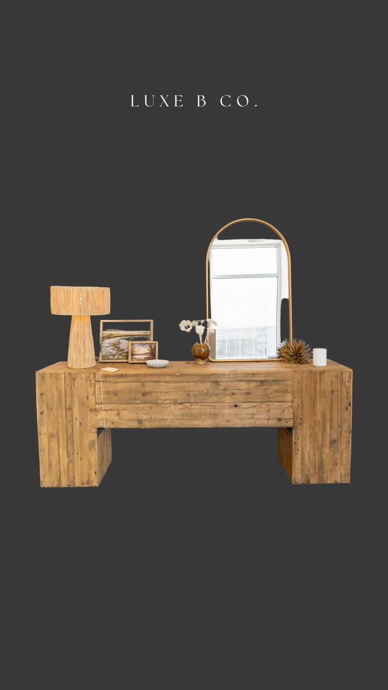 Solid Mango Wood Finish Console Table With Multi Level Shelf – English Elm