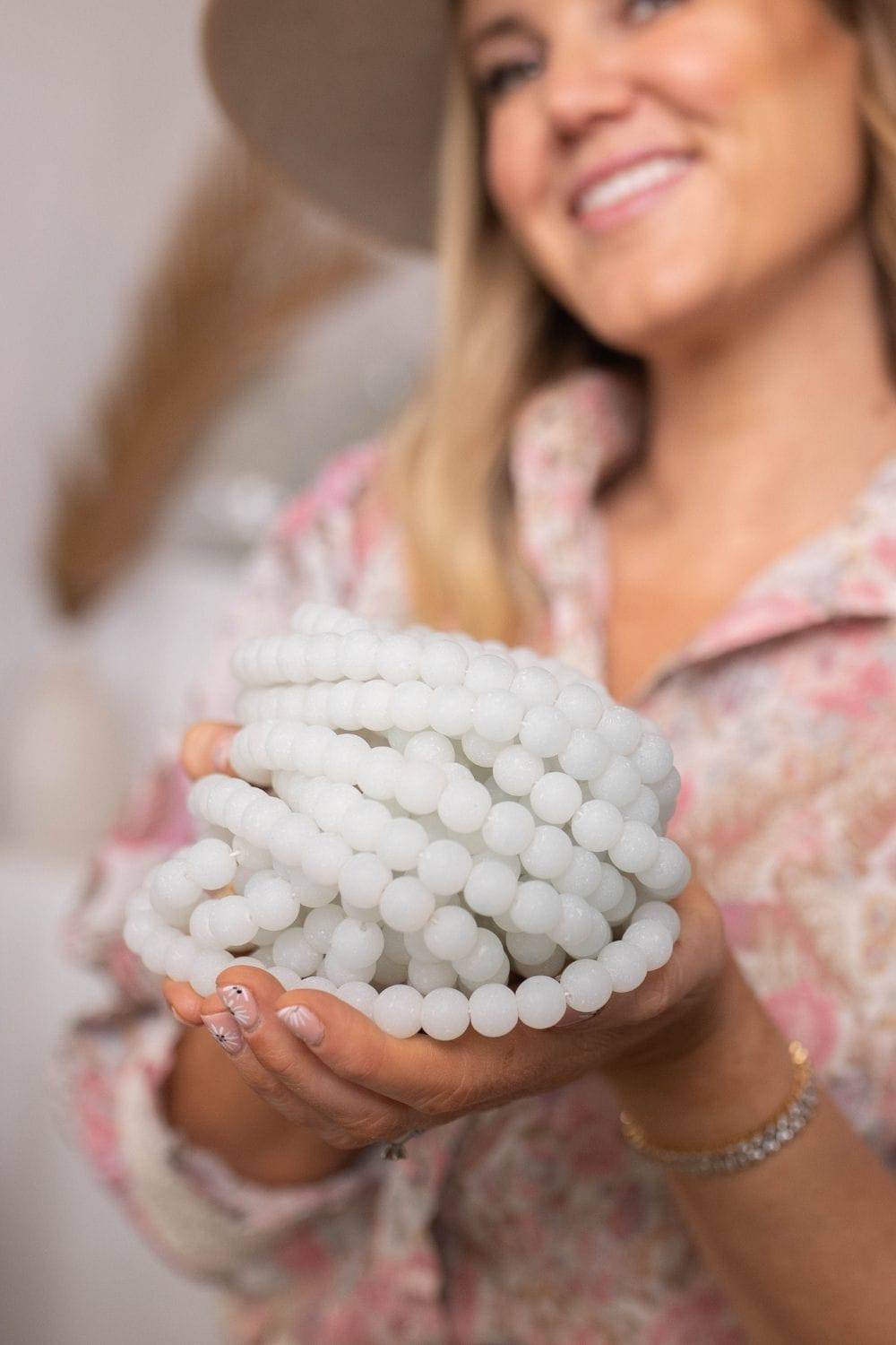 BOHO Recycled Glass Boho Beads Frosted White - Luxe B Pampas Grass  Canada , ships via Canada Post from Edmonton 