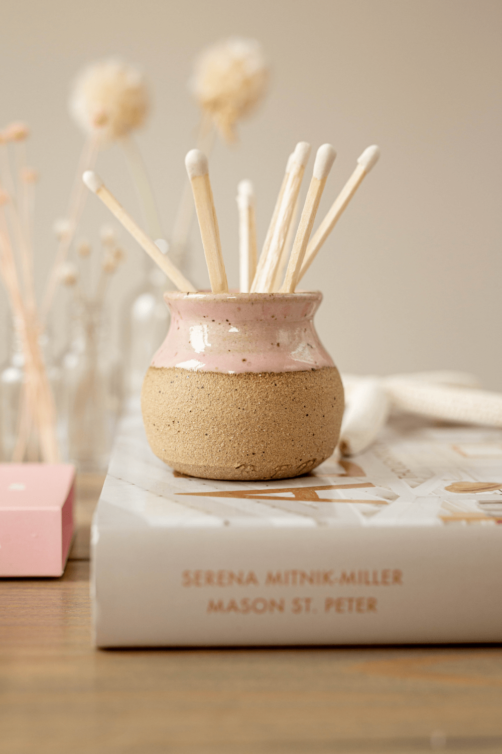 Pink Match Striker - Handmade Two Toned Strike Mini Pottery - Luxe B Pampas Grass  Canada , ships via Canada Post from Edmonton 