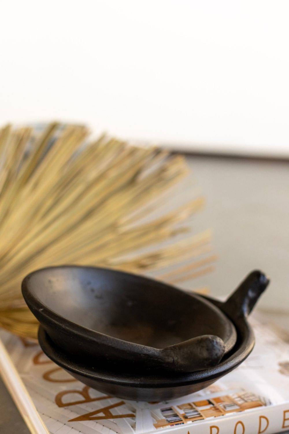 Terra-Cotta Bowl with Handle Black - Luxe B Pampas Grass  Canada , ships via Canada Post from Edmonton 