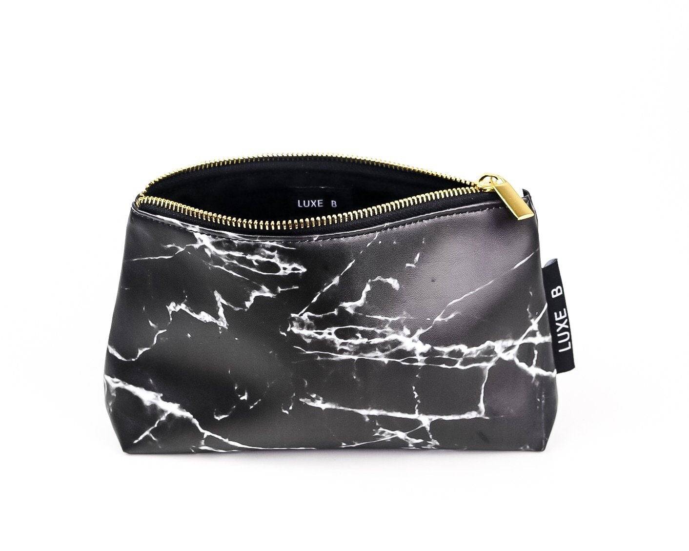 LUXE B Marble Cosmetic Makeup Bag- Black - Luxe B Co